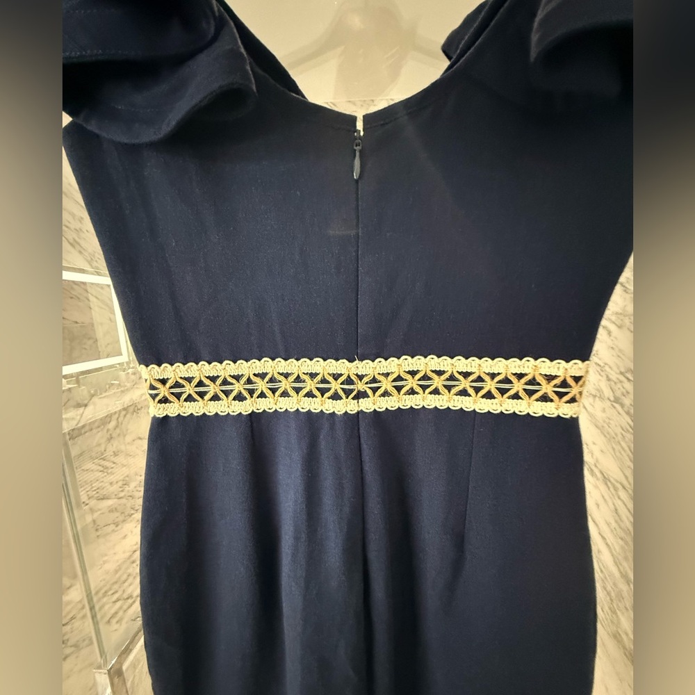 PatBO NEW Navy Ruffle Mini Dress w/ Crochet Waist & Fringe Hem | Size 4 - Picture 9 of 9